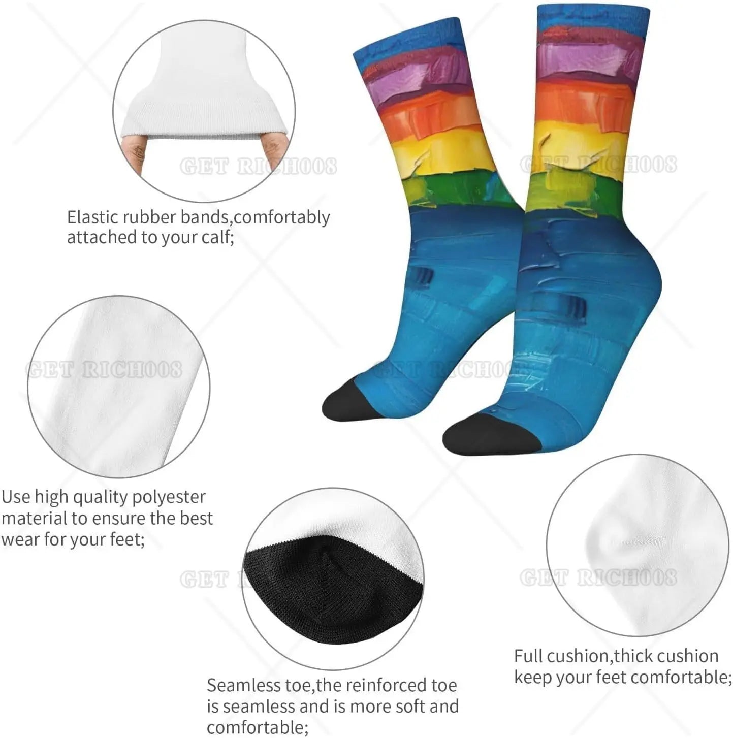 Rainbow Mid-Length Socks – Artistic, Bold & Colorful Design