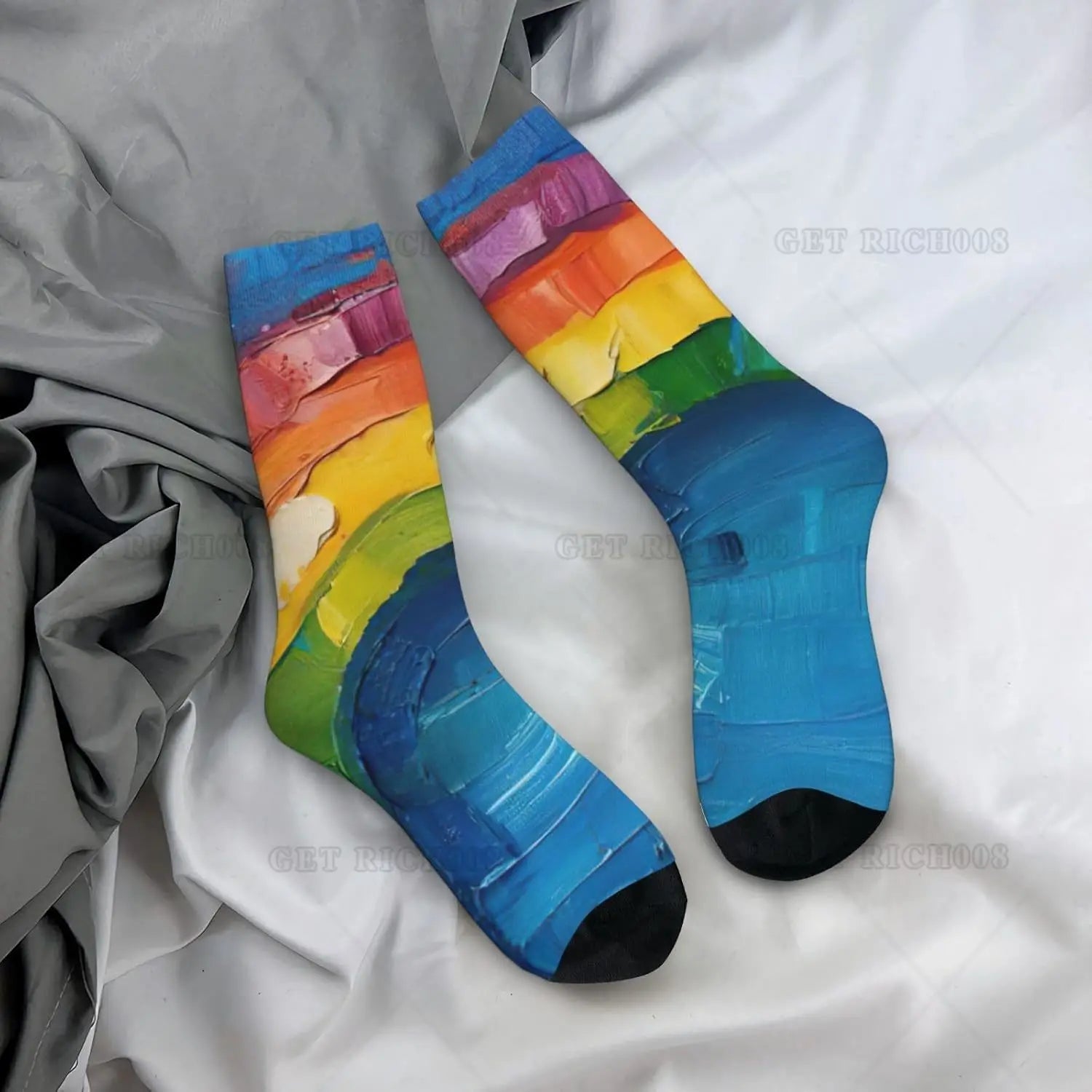 Rainbow Mid-Length Socks – Artistic, Bold & Colorful Design