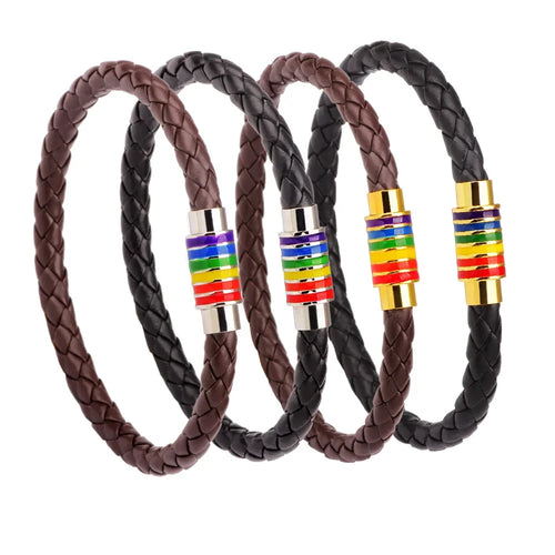 Gay Pride Rainbow Leather Wrap Bracelet