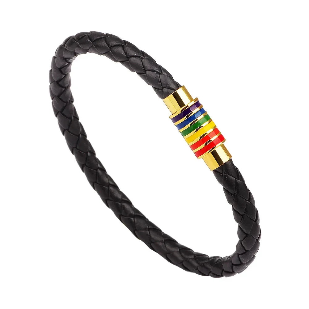 Gay Pride Rainbow Leather Wrap Bracelet