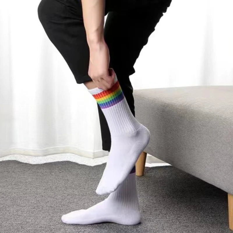 Rainbow Stripe Socks - Unique Cotton Crew Socks