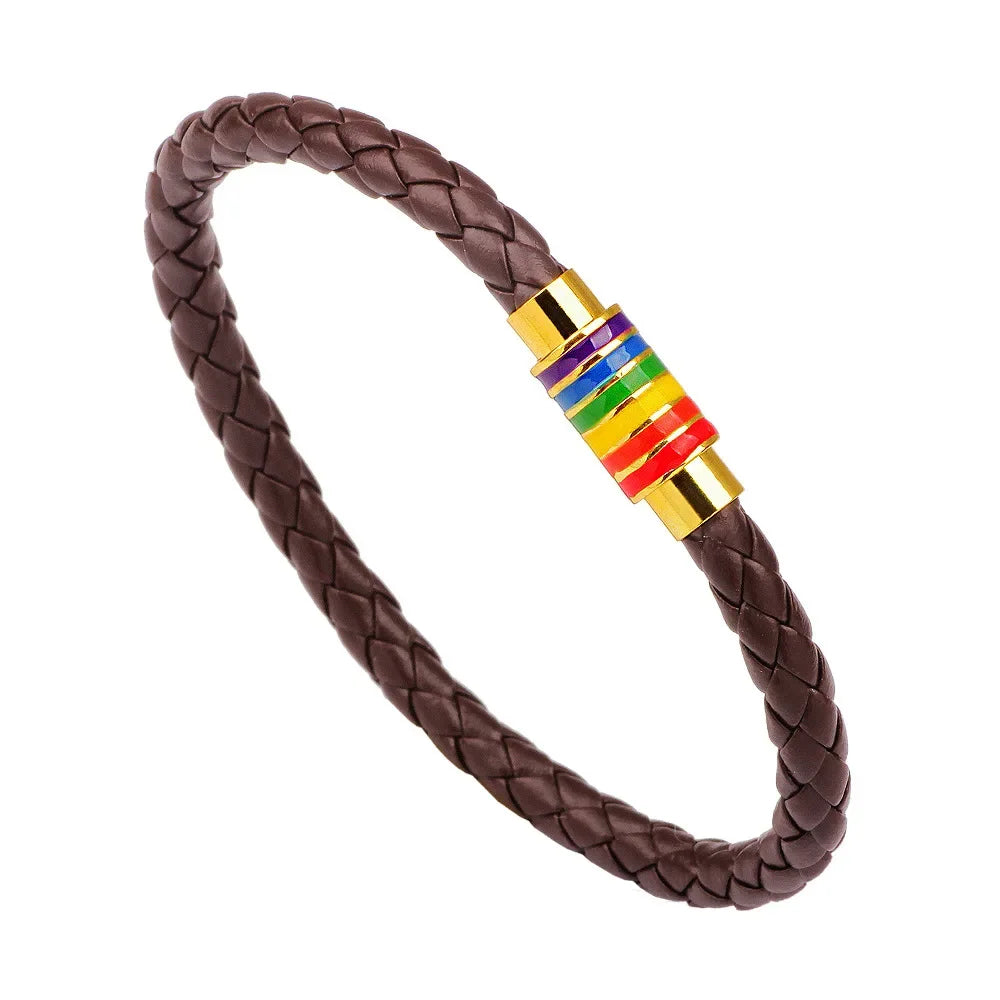 Gay Pride Rainbow Leather Wrap Bracelet