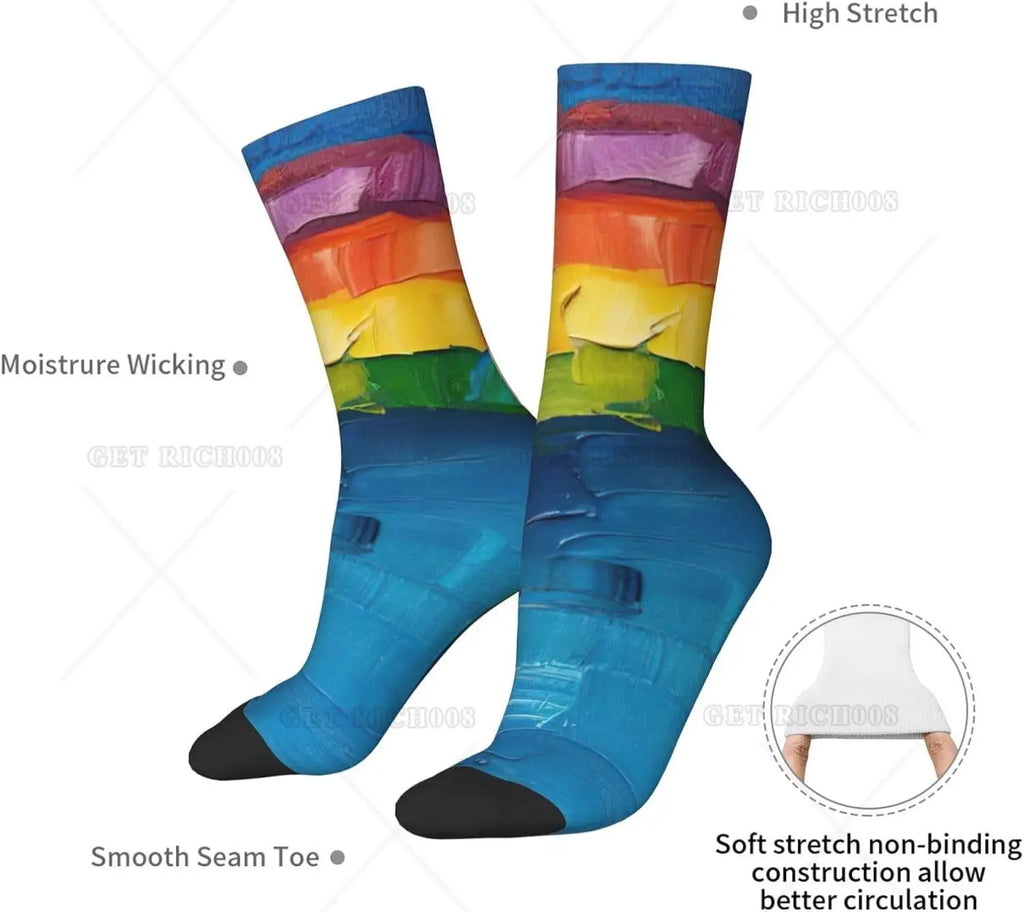 Rainbow Mid-Length Socks – Artistic, Bold & Colorful Design