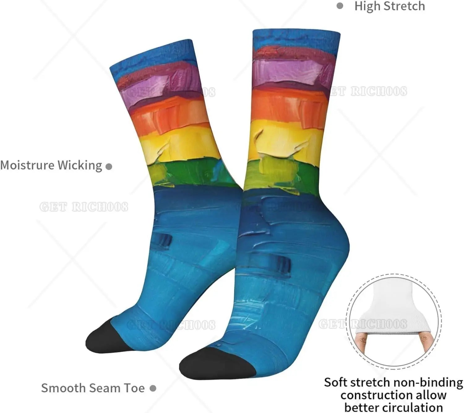 Rainbow Mid-Length Socks – Artistic, Bold & Colorful Design