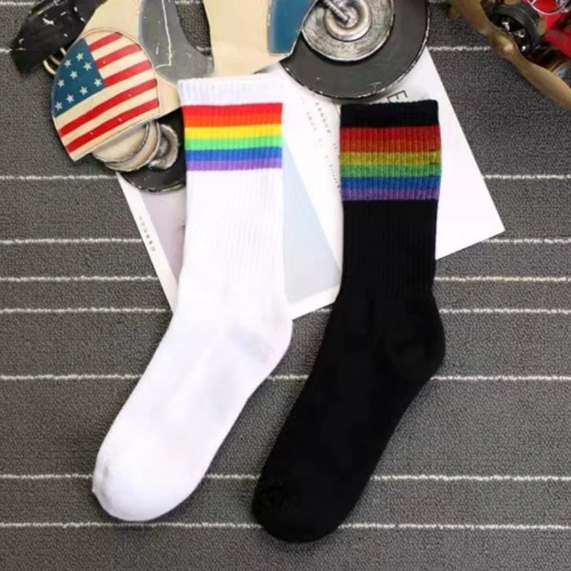 Rainbow Stripe Socks - Unique Cotton Crew Socks