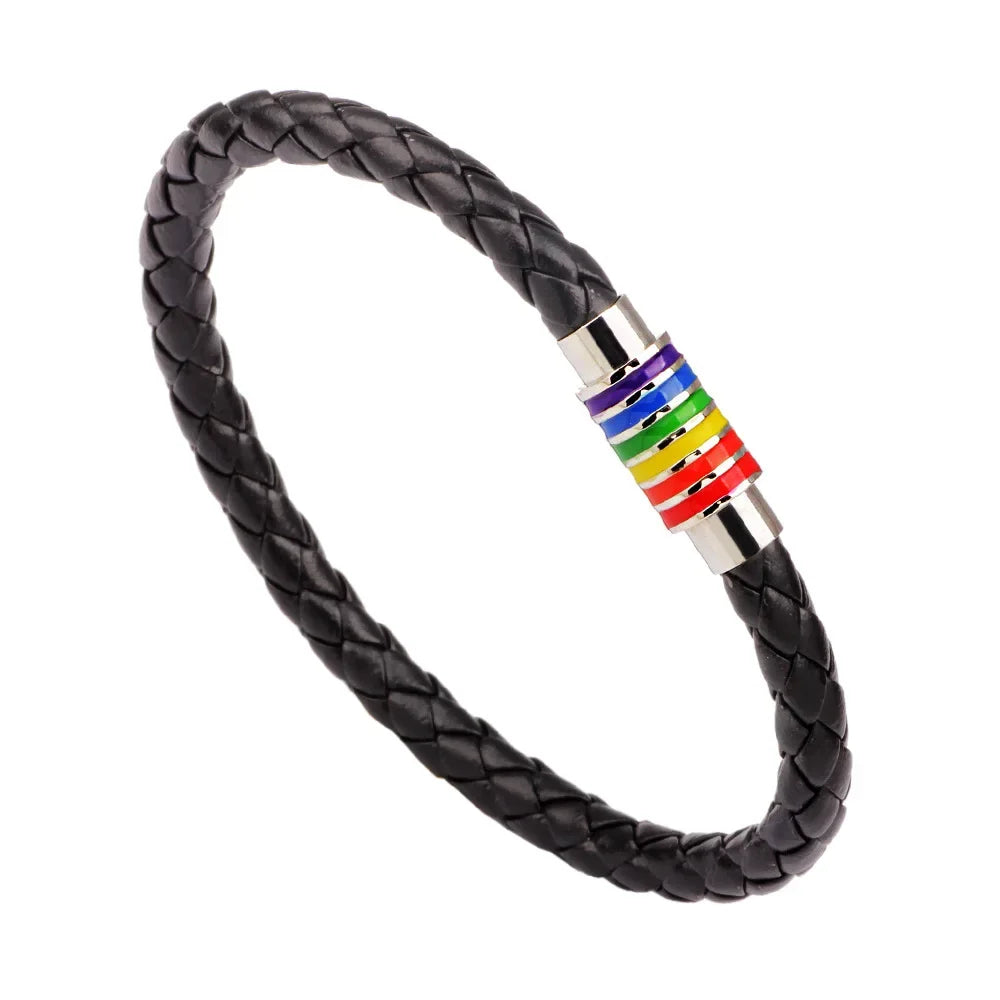Gay Pride Rainbow Leather Wrap Bracelet