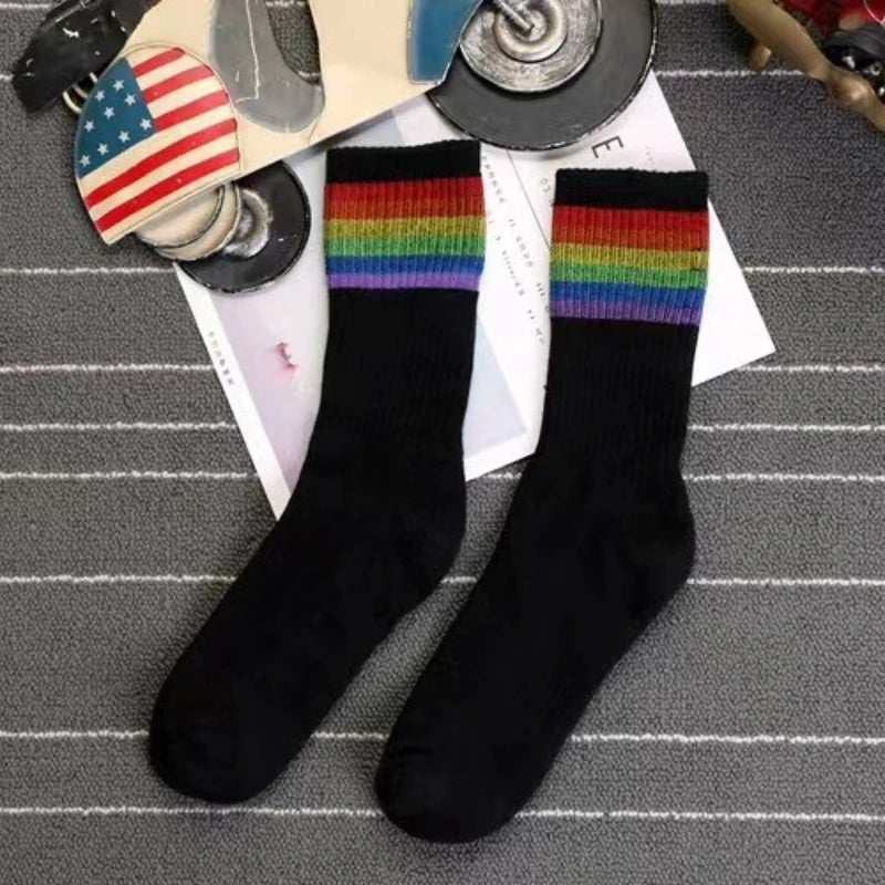 Rainbow Stripe Socks - Unique Cotton Crew Socks