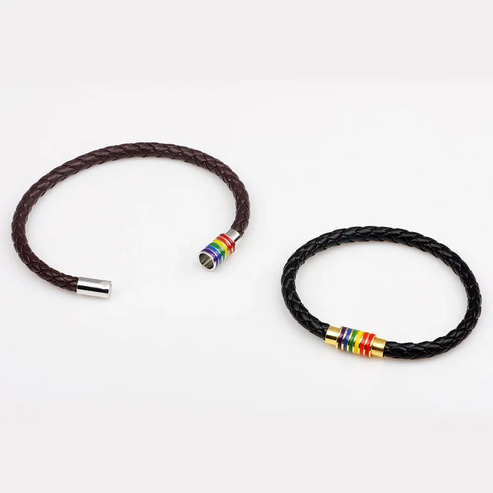 Gay Pride Rainbow Leather Wrap Bracelet