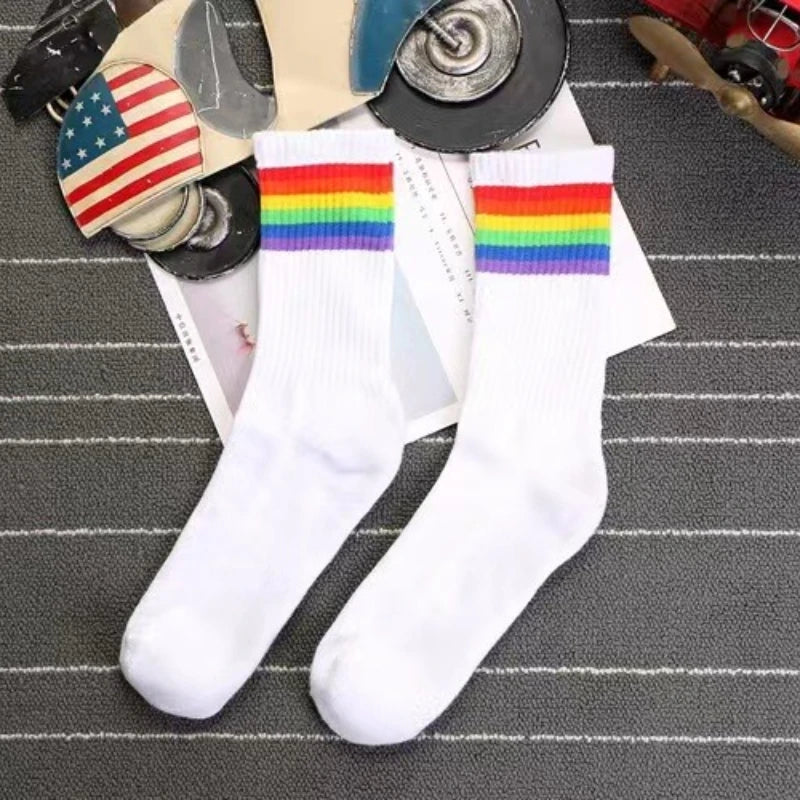 Rainbow Stripe Socks - Unique Cotton Crew Socks