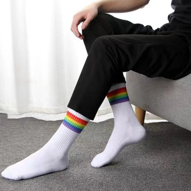 Rainbow Stripe Socks - Unique Cotton Crew Socks